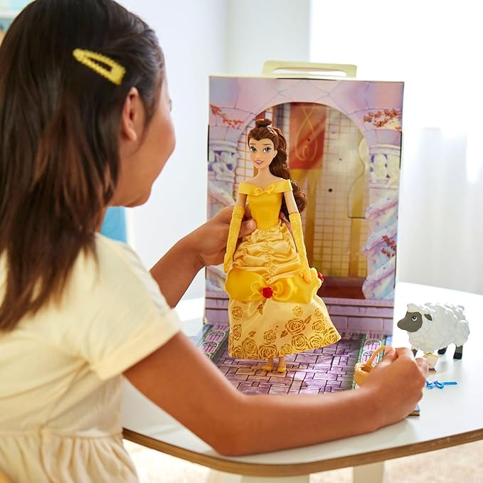 Disney Store Girl's Princess Story Doll (Belle from Beauty and The Beast) 11 Inches, Includes Coloring Book, Additional Dress Princess Doll in Classic Outfit Princess Toys