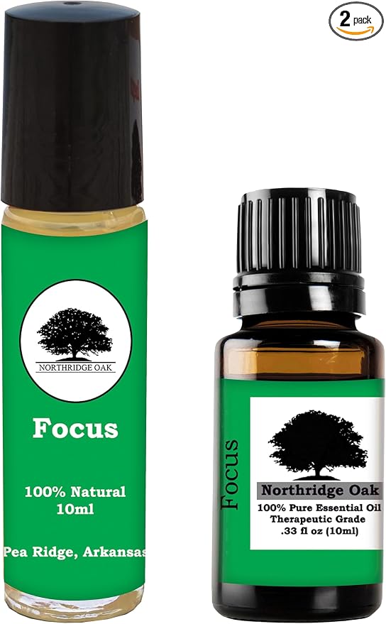 Focus Essential Oil Blend with Roller Bottle - Mental Clarity and Concentraion - 100% Pure Essential Oil - Therapeutic Grade Full Strength for Diffuser, Roller Bottle for Topical Application