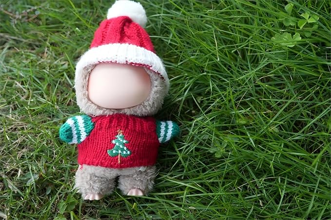 17cm Dolls Christmas Outfit - 2-Piece Clothing Set for Labubu Clothes Set Including a Knitted top&hat Accessories, Christmas Clothes for Labubu Dolls Accessories- (No Doll)