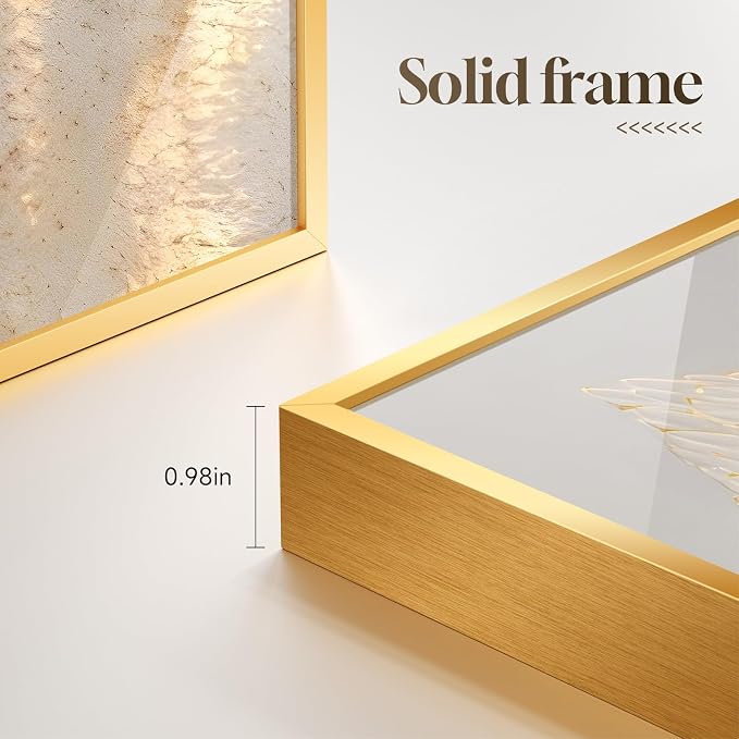 Framed Modern Luxury Wall Art for Living Room, Large White and Gold Leaf Artwork for Bedroom Walls, 3 Piece Contemporary Bright Style Abstract Prints for Office Hallway Hallway Wall Decor, 24x36 Inch