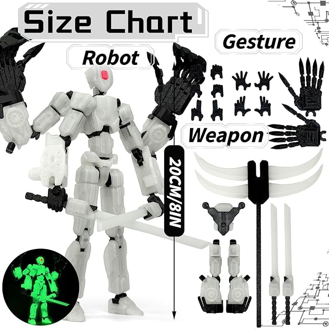 8Inch T13 Action Figure Assembly Completed,3D Printed Multi-Jointed Movable Toy Nova 13 Action Figures Desktop Decorations for Game Lovers Toy (Luminous Green)