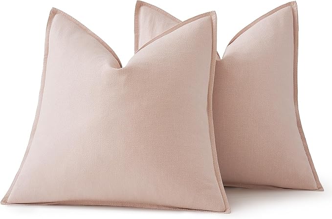 MIULEE Decorative Linen Pillow Covers 18x18 Inch Light Pink | Boho Farmhouse Neutral Couch Throw Pillows for Bed, Pack of 2 Accent Modern Pillowcases, Sofa Livingroom Home Decor