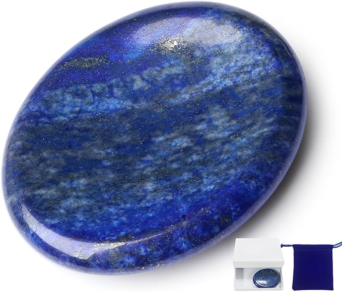 Thumb Worry Stone Lapis Lazuli Stone Crystal Natural Healing Crystals Oval Tiny Stress Relief Gifts Small Trinkets Fidget Palm Meditation Accessories Anxiety Relief Items for Women Men