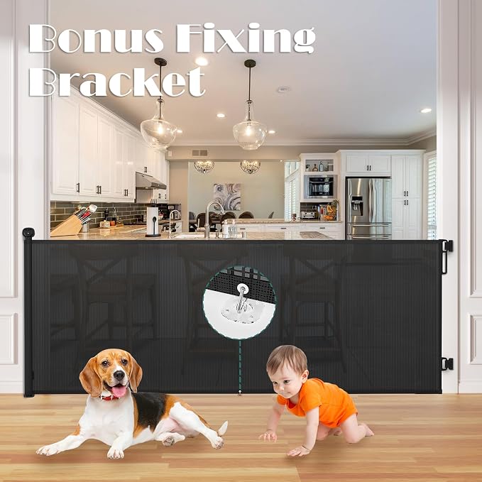Babepai Retractable Baby Gates Extra Wide | 110" Wide x 34" Tall Dog Gates for Stairs | Indoor/Outdoor Use | Child Gates for Doorways, Deck, Porch, Hallways, Patio - Black