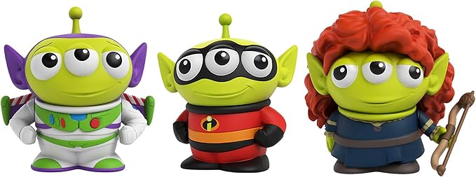 Pixar Alien Remix Character Figures 3-pack 3-inches, Mr. Incredible from The Incredibles, Buzz Lightyear from Toy Story and Merida from Brave, Retro fun Pizza Delivery Box Package for Ages 3 and Up
