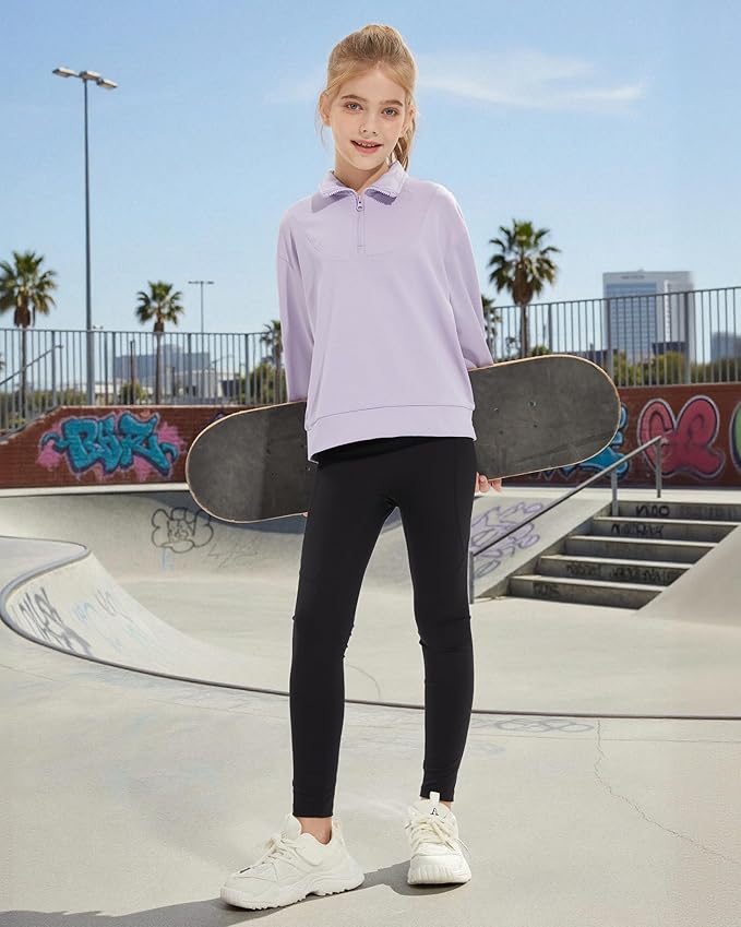 Girls Quarter Zip Sweatshirt Long Sleeve Pullover Tops Kids Casual Spring Outfits for Teen Girls, 5-14 Years