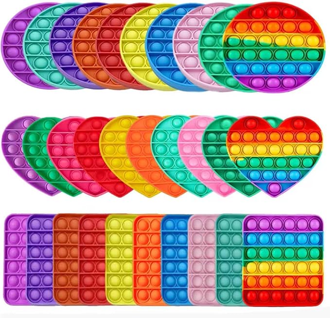 24pcs 5in Random Pop Bubble Fidget Sensory Toys, Pop Toy Bulk for Party Favor, Classroom Student Prizes Easter Basket Goodie Bag Stuffers Christmas Valentine Gift for Kid