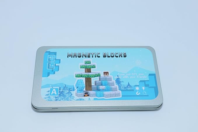 Mini Magnetic Cubes STEM Winter Set for Kids Ages 3-5, 35PCS Educational Travel Building Toys with Magnetic Tin Box, Birthday Gift for Boys & Girls 4-8, Preschool Brain Development Activities