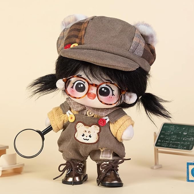 CALEMBOU Soft Stuffed Animal Clothes, Cute 20cm Plush Doll Clothe Set for Stuffed Animals, Hat Shirt Shoes Glasses Bag Bib Pants 20cm Doll Clothes (Leopard Doll Clothes Set-20cm/8)
