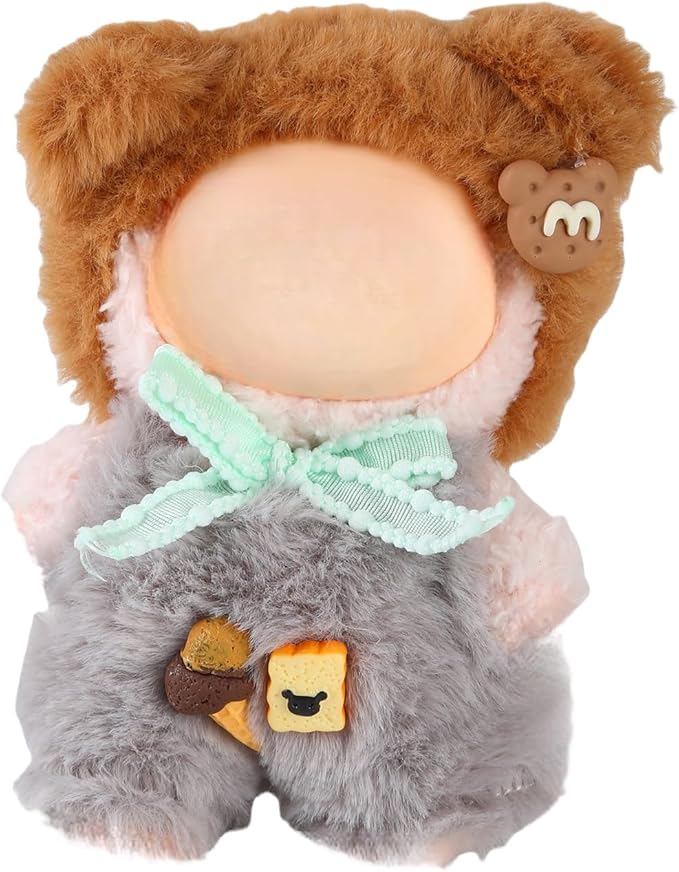 17cm Doll Clothes Set (No Doll) – Outfit with Hat & Overalls, Handmade Accessories for Mini Dolls, OB11-Compatible Dress-Up Gift (Bear)