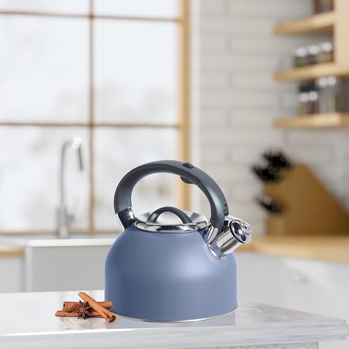 OGGI Tea Kettle for Stove Top - 64oz / 1.9lt, Stainless Steel with Loud Whistle, Ideal Hot Water Kettle and Water Boiler - Blue
