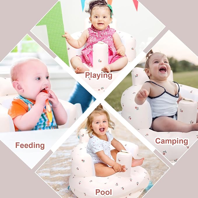 AirSwim Inflatable Baby Chair, Inflatable Baby Seat for Babies 3 Months and Up, Summer Blow Up Chair with Built in Air Pump, Infant Floor Seats for Learning to Sit, Palying, Camping, Tulip