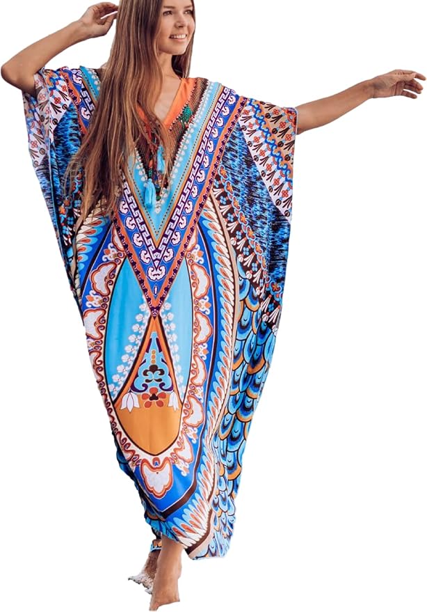 Venasha Womens Caftan Floral Print Kaftan Dress Short Sleeve Swimsuit Cover up Loungewear for Summer