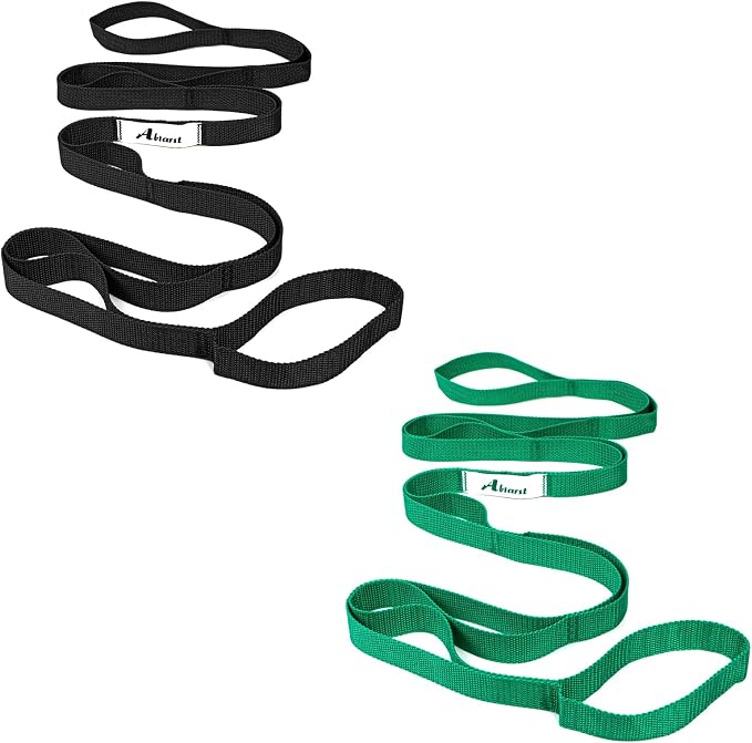 Abiarst Stretching Strap Yoga Straps for Physical Therapy, 10 Loops Non-Elastic Stretch Band for Pilates, Flexibility, Exercise and Gymnastics