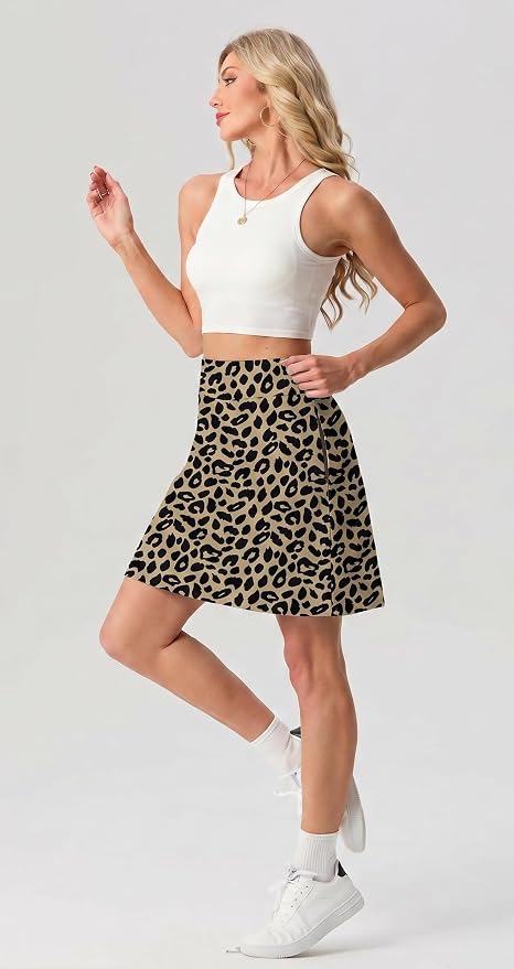 PrinStory 19" Tennis Skirt for Women Athletic Skort with Zipper Pockets | Workout Skort, Built-in Shorts, High Waisted, Split Hem, Knee Lentgh, Golf, Pickleball, Sports