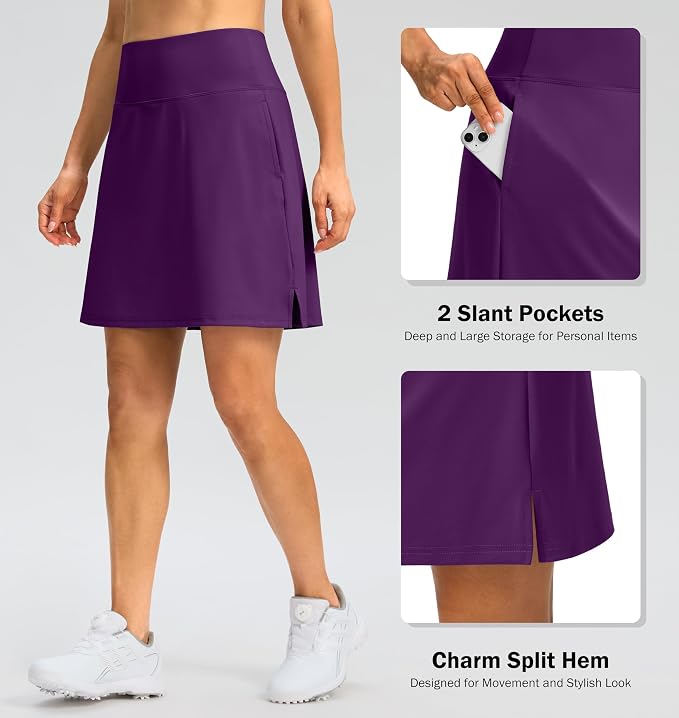 18" Skorts for Women 3 Pockets High Waist Long Athletic Tennis Skirt Golf Skort for Casual Summer Travel