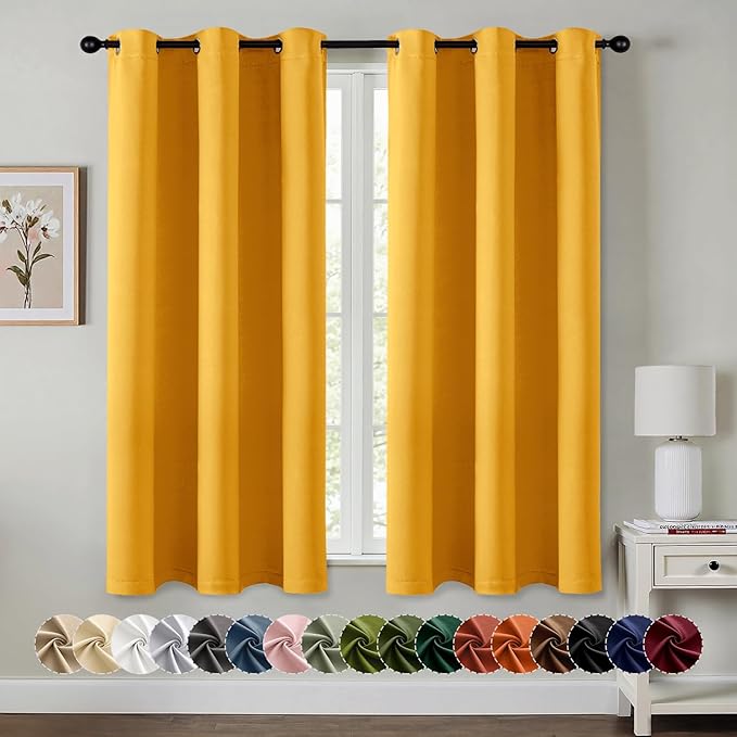 MIULEE Blackout Curtains for Bedroom 2 Panels 40 x 54 Inch Long Yellow | Thermal Insulated, Living Room Darkening Grommet Drapes, Noise Reducing, Light Blocking Window Treatments