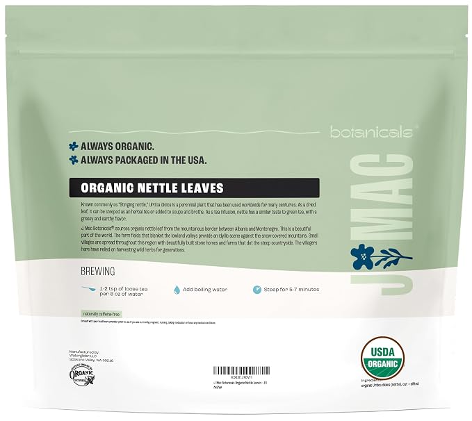 J MAC BOTANICALS Organic Nettle Leaf Herbal Tea - 32 oz Certified USDA Organic, Dried stinging nettle tea, 2 Pound Bulk Bags, Urtica dioica