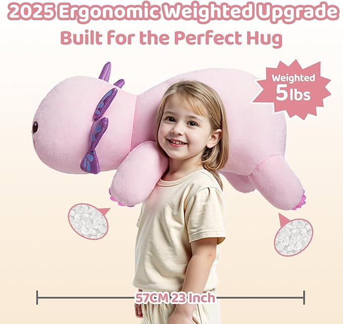 Weighted Stuffed Animals with Microwavable Heating Pad - 5lb Adjustable, Heatable & Coolable Axolotl Plush for Relaxation,Removable Inner Pad, Plush Gift for Kids & Adults (23 Inch)