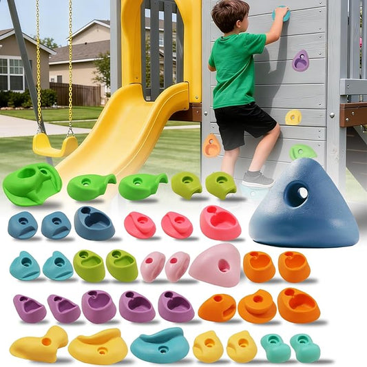 36 PCS Rock Climbing Holds for Kids,Rock Climbing Wall Grips Climbing Rocks Wall Kit for Indoor and Outdoor Playground Play Set with Hardware（Pastel Color）
