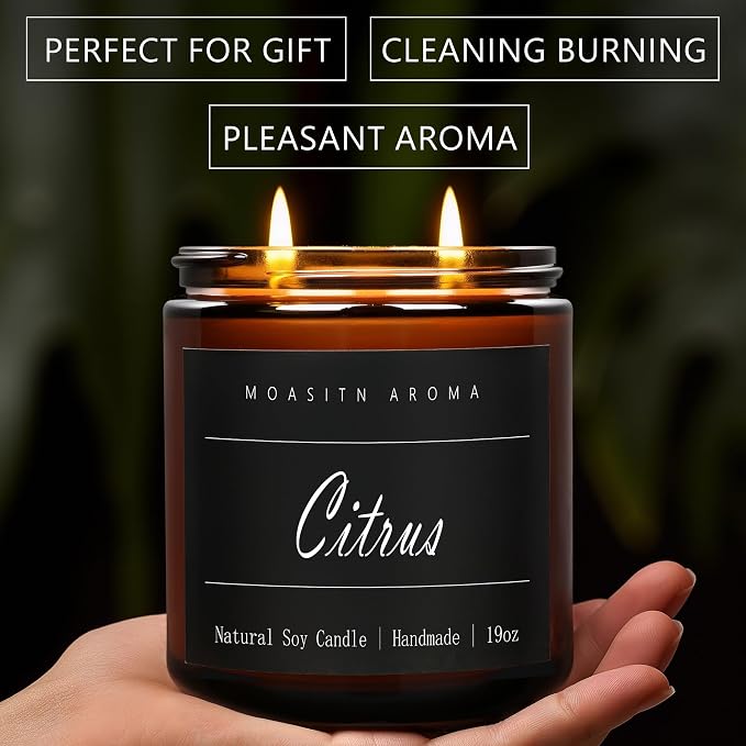 MOASITN Citrus Large Heavenly Scented Candles for Home|19oz 100h Long Lasting Clean Burn|Natural Soy Aromatherapy Candle|2 Wick Jar Candle for Women,Men as Relaxing,Birthday,Housewarming Gifts