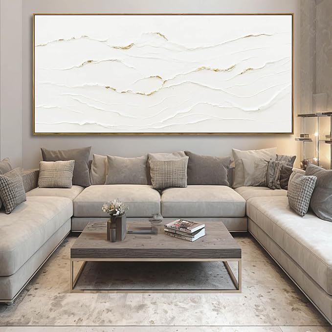 WINKAILIN White Abstract Canvas Wall Art for Living Room 40x88 Inch