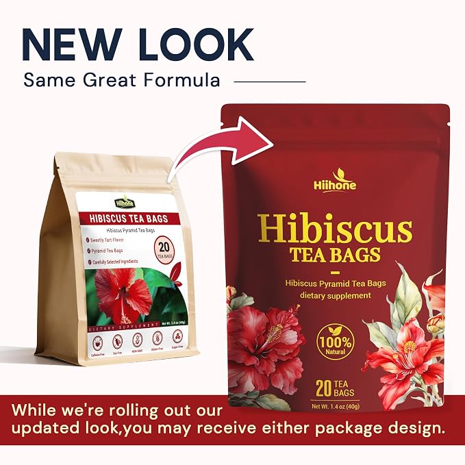 Hibiscus Tea Bags, Hibiscus Flower Herbal Tea - Rich in Vitamin C, Caffeine Free,Sugar Free, 20 Teabags