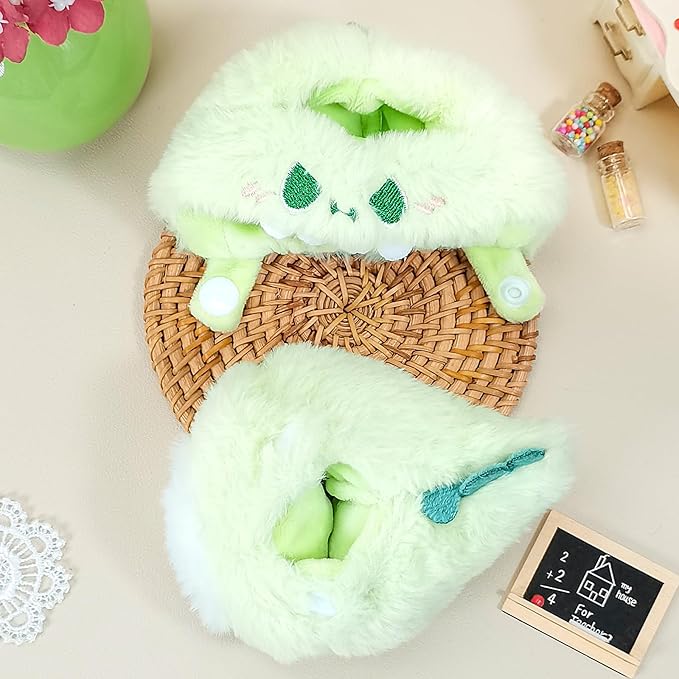 Doll Clothes, Compatible with Labubu, Animal-Inspired Hoodie Outfit with Accessories, Soft Fabric Collectible Apparel for Display (NO Doll) (Green Dinosaur)