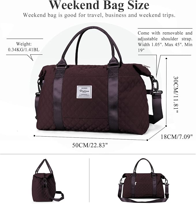 Travel Duffel Bag, Carry On Overnight Weekender Bags for Women | Travel Bag with Wet Pocket & Trolley Sleeve, For Spirit Airlines 18x14x8 Personal Item Bag