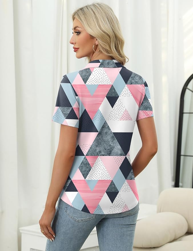 LOMON Womens Golf Polo Shirt Summer Short Sleeve Quarter Zip Outfit | Side-Pockets,Princess Seams,Cotton,Wrinkle Free,Moisture Wicking,Quick-Dry,Lightweight,Collared,for Tennis Workout
