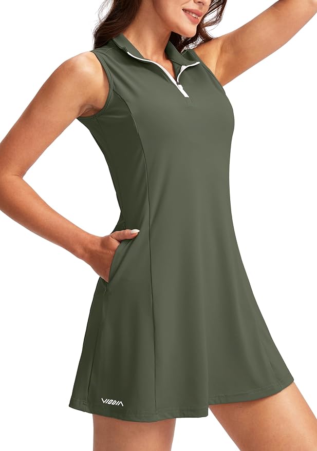 Viodia Women's Tennis Golf Dress with Shorts | Active, Exercise, Workout, Sports, Athletic, Dresses for Women, with Zipper Pockets