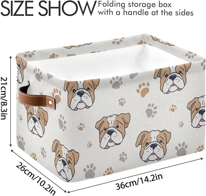 Aslsiy Storage Basket Dog Paws Nursery Bins English Bulldog Baby Box Canvas Clothes Shelf Basket Laundry Hamper Gift Basket for Home Closet 2 Pcs
