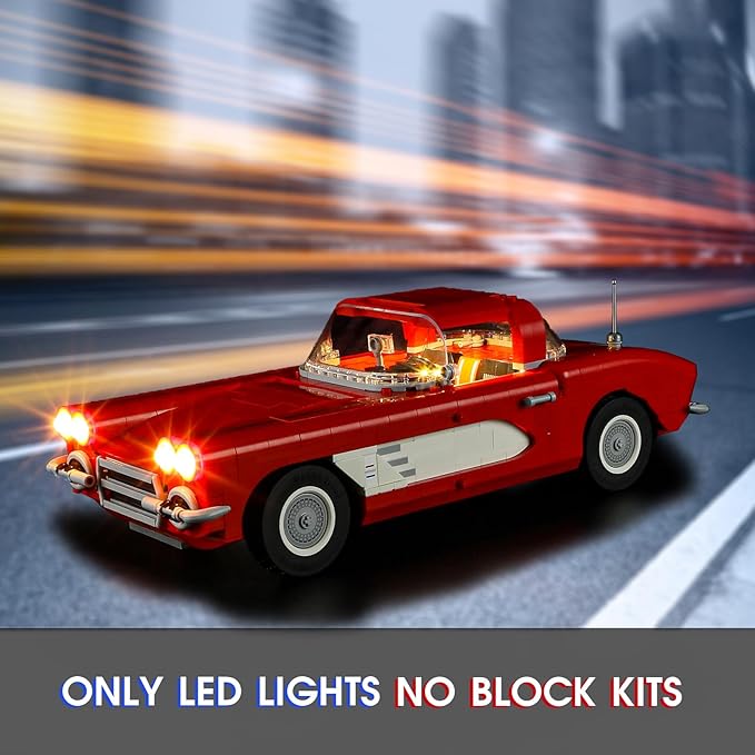 Vaodest LED Light for Lego 10321 Icons Corvette 1961 Set,Design and Configuration Compatible with Model 10321(LED Light Only, Not Building Block Kit)