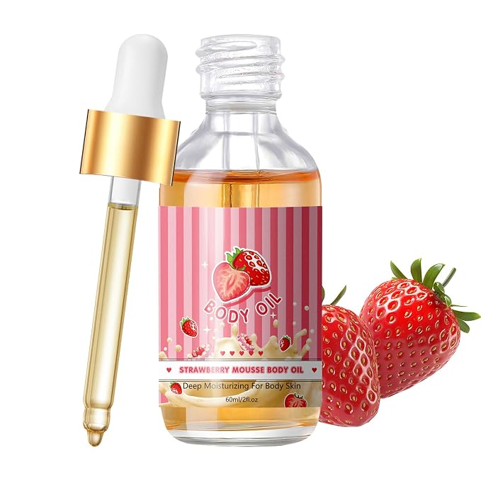 Strawberry Body Oil for Women Men,Moisturizing Strawberry Oil Skincare for Face Body,Hydrating,Nourishing,Soft,for All Skin Type(60ml)