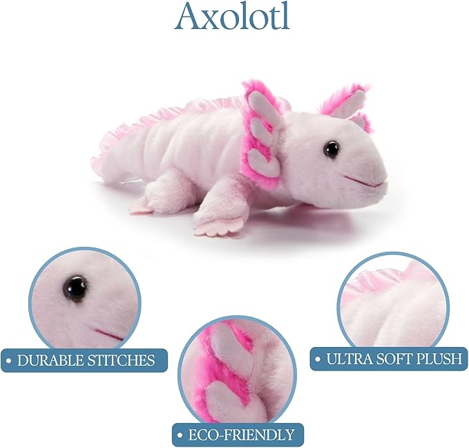 The Petting Zoo Axolotl Stuffed Animal Plushie, Gifts for Kids, Scoopz Sealife Animals, Pink Salamander Plush Toy, 8 inches