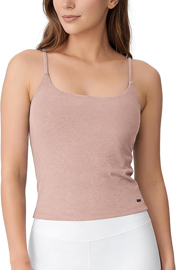 ODODOS Women's Performance Crop Cami Tank with Built-in Bra - Ultra Soft odSTRATUM Tech Spaghetti Straps Yoga Sports Bra
