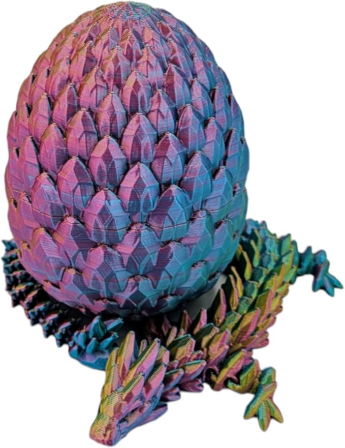 Surprise Dragon Egg Articulating Gemstone Dragon Fidget Figurine - 3D Printed Dragons Flexible ADHD, Autism, Relief Anxiety - Articulated Joints (Red Yellow Green)