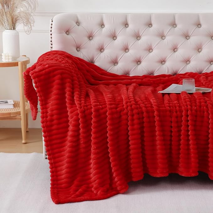 Christmas Red Throw Blanket for Couch Sofa 60"x80" Striped Design | Fleece Blankets Room Home Decor Lightweight Plush Soft Cozy Gifts for Women Mom