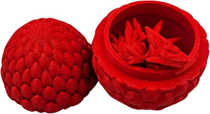 Surprise Dragon Egg Articulating Gemstone Dragon Fidget Figurine - 3D Printed Dragons Flexible ADHD, Autism, Relief Anxiety - Articulated Joints (Red)