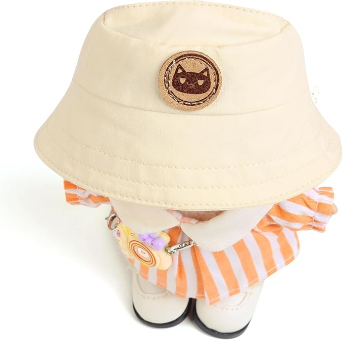 17cm Doll Clothes for Labubu - Kawaii Clown Style Set - Doll's Hat & Doll's Clothing & Doll's Shoes & Camera, Cute Doll Outfit with Accessories for Display, Collectors, Gift - Orange (NO Dolls)