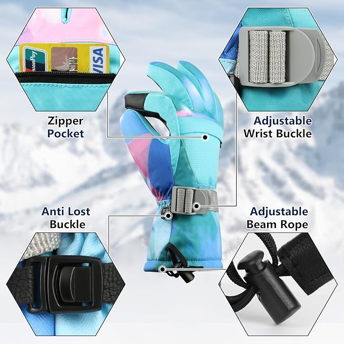 Ski Gloves,Snow Gloves,Waterproof Cold Weather Winter Gloves for Parent Boys Girls- Cycling, Driving, Running