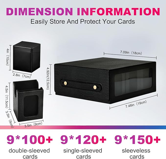 9IN1 MTG Deck Box with Carrying Handle, 8 Removable Deck Boxes & 1000+ Card Storage for TCG & Sports Cards, 10 Dividers, for Magic, YuGiOh, Gundam Card Game (BLACK)