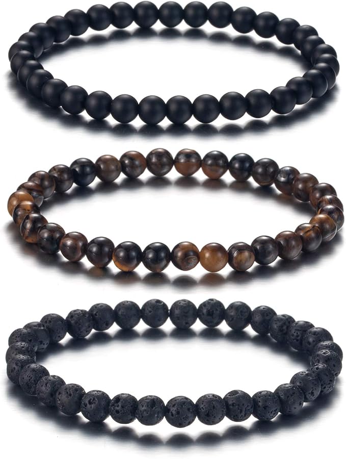 Softones 6MM Lava Rock Aromatherapy Anxiety Essential Oil Diffuser Beads Bracelet for Women Men,Friendship Couples Gifts Natural Stone Bracelets