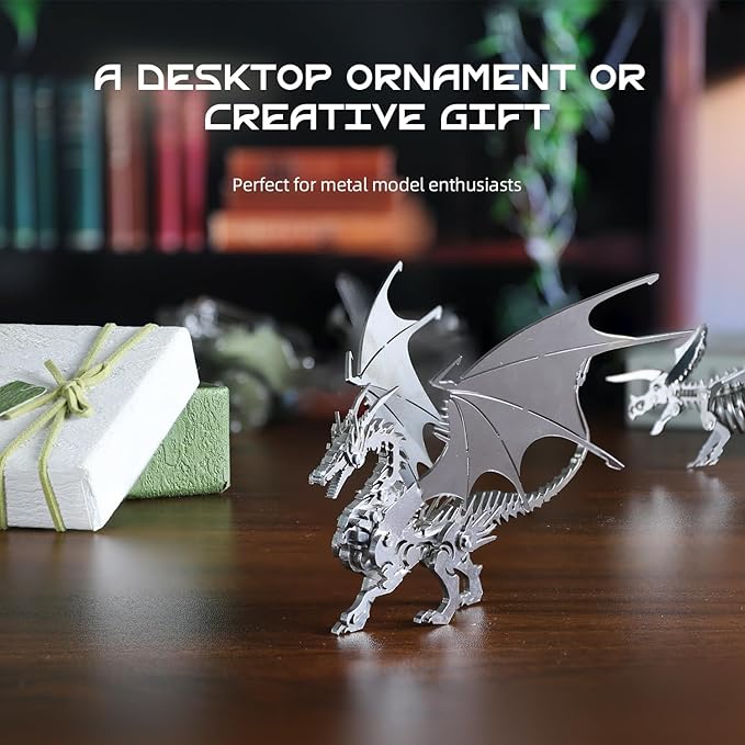 Mythical Fire Dragon 3D Metal Puzzle Model for Adults, Dragon DIY Building Model Kit, Fantasy Wyvern Creature Figurine for Gamers or Desk Metal Decor