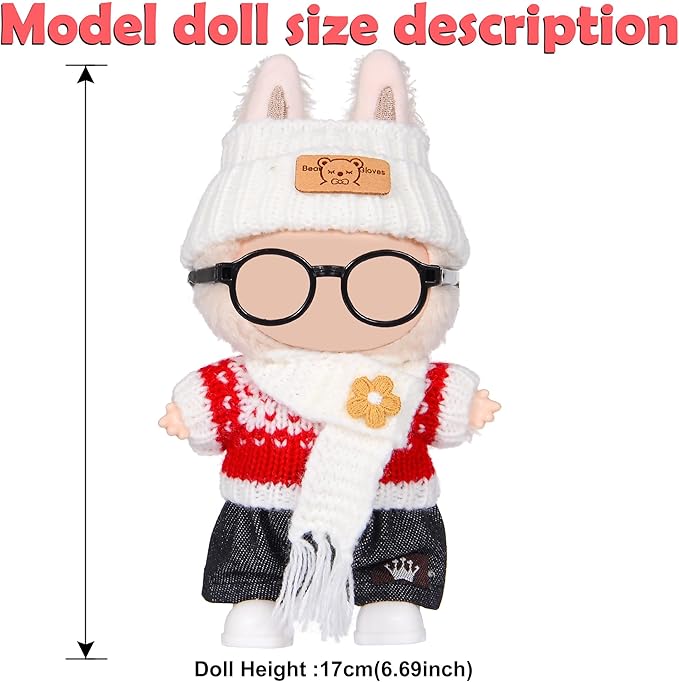 Knit 17cm Doll Clothes Accessories Set Include: 1 Hat, 1 Sweater, 1 Pants, 1 Scarf, 1 Glasses and 1 Shoes for Dress up Your Dolls (Doll Not Included), Knit #2