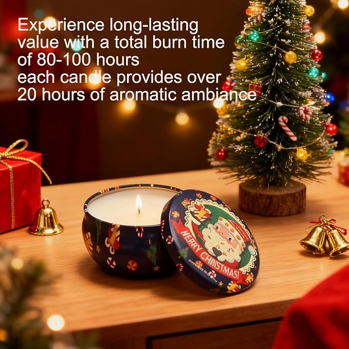Christmas Scented Candle Set - 4 Pack (2.5oz Each) - Holiday Scents: Cranberry, Apple Cinnamon, Mistletoe & Christmas Wreath - Natural Soy Wax, Festive Aromatherapy Gifts