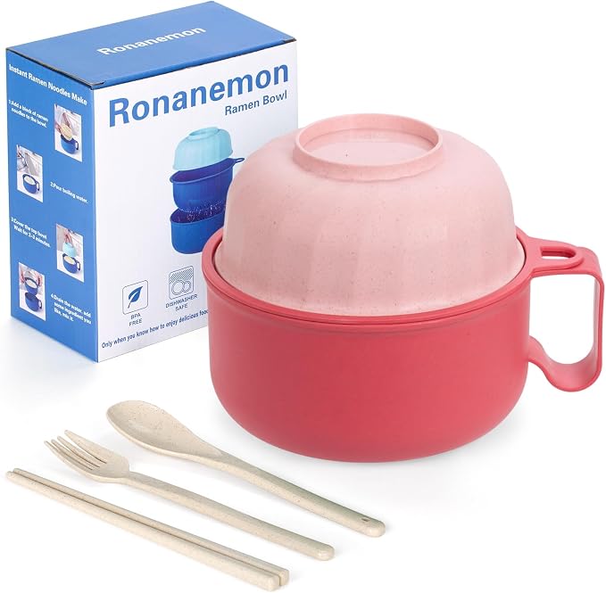 Large Ramen Bowl,40oz Ramen Noodle Bowls Microwavable, Ramen Cooker with strainer, Microwave Pasta Cooker, Gift for College Boys Girls Male Female Dorm Room Essentials Instant Lunch