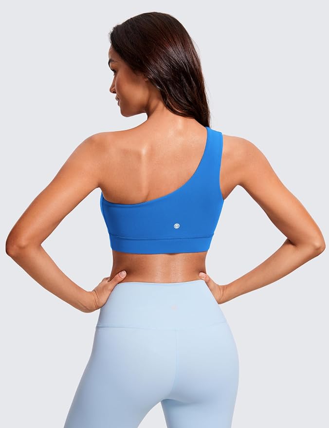 CRZ YOGA Butterluxe One Shoulder Sports Bras for Women - Sleeveless One Strap Low Impact Asymmetrical Workout Yoga Tops