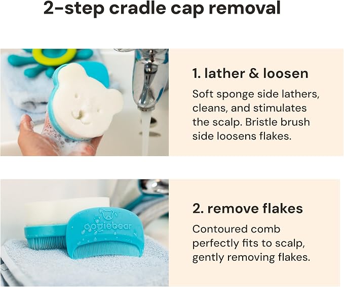 oogiebear Cradle Cap Brush Kit for Babies – Gentle and Safe Scalp Massage Care with Sponge, Brush, and Comb for Newborns and Babies