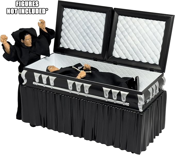 Deluxe Black Casket for Wrestling Action Figures with Removable Base